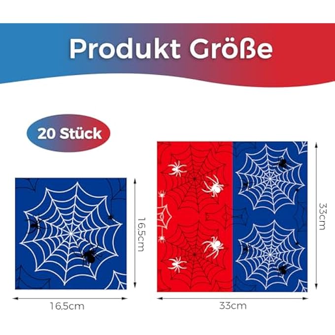 PACK OF 20 SPIDER NAPKINS BIRTHDAY CHILDREN, 33 X 33 CM SPIDER WEB DECORATIVE NAPKINS CHILDREN'S BIRTHDAY, SPIDERS HAPPY BIRTHDAY PAPER NAPKINS, BIRTHDAY NAPKINS FOR CHILDREN BIRTHDAY - Image 3